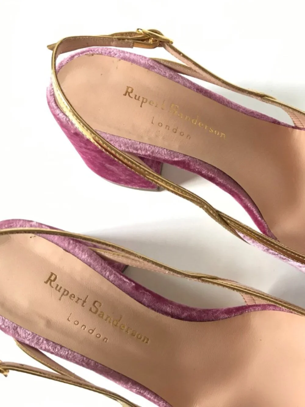 Rupert Sanderson Cavalla Slingback Pumps Heels Womens 36 6 Pink Velvet Gold $820